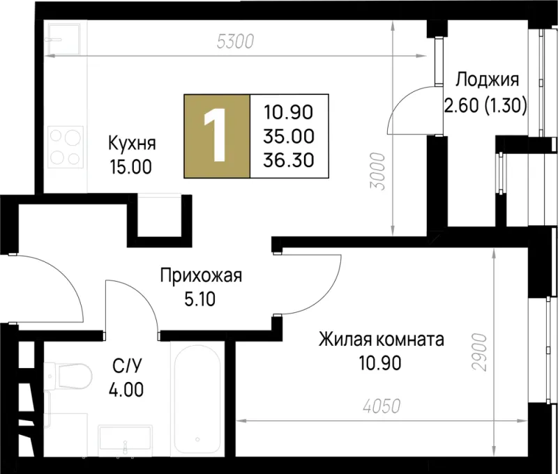 1-комн. 36.3 м²