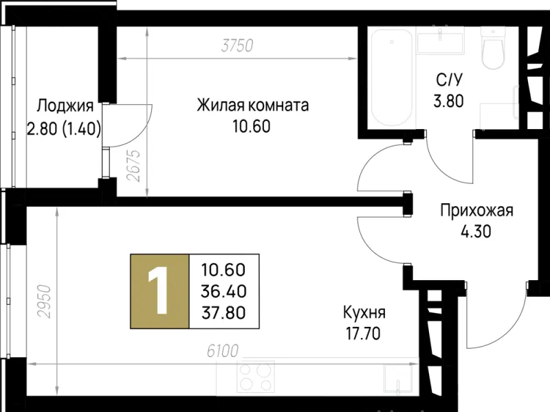 1-комн. 37.8 м²