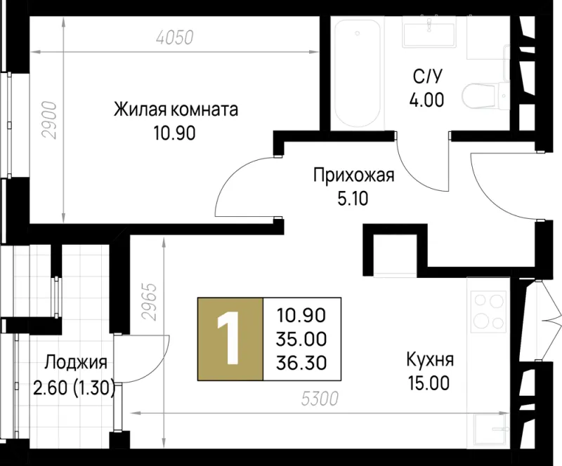 1-комн. 36.3 м²