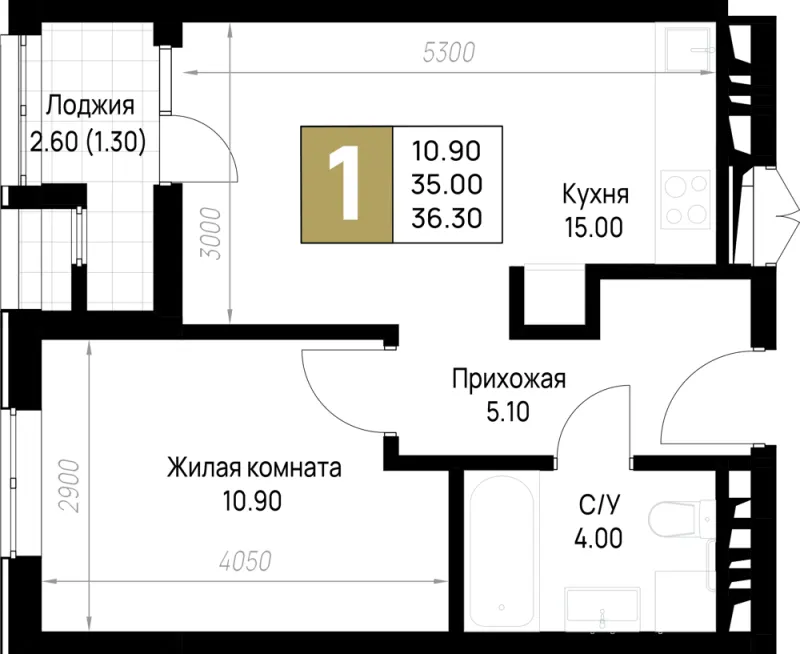 1-комн. 36.3 м²