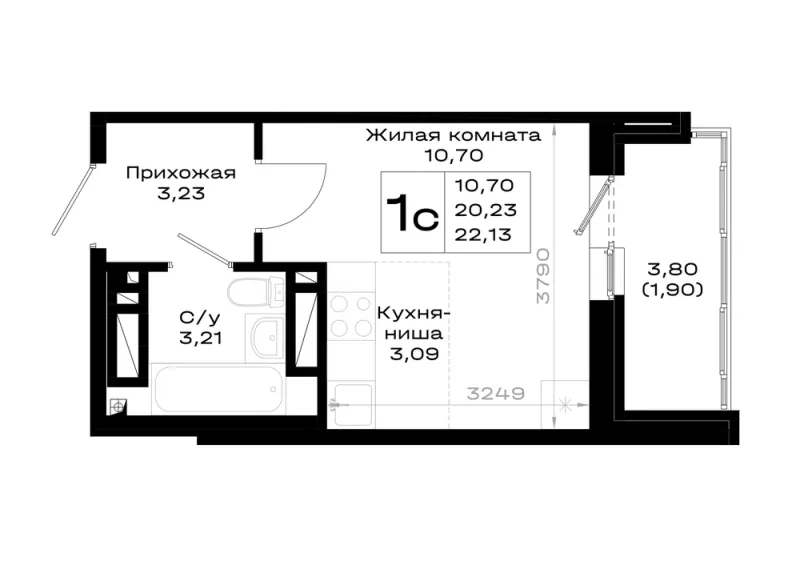 Студия 22.1 м²