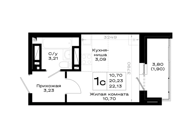 Студия 22.1 м²