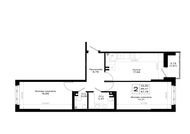 2-комн. 67.8 м²