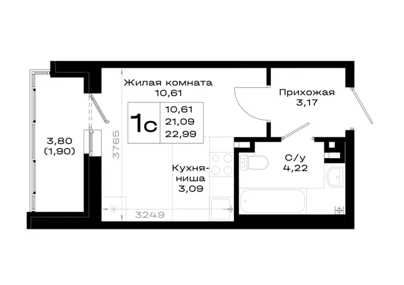 Студия 23 м²