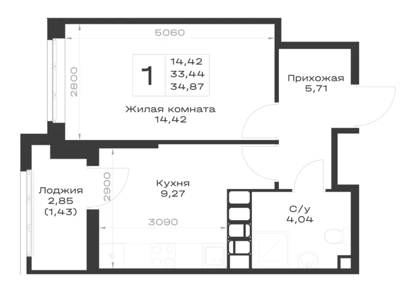 1-комн. 34.9 м²