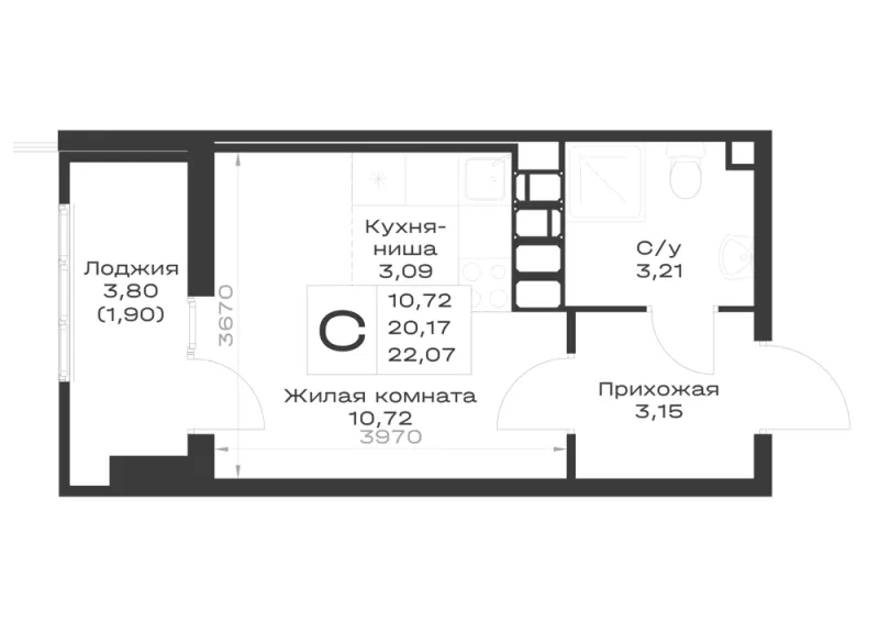 Студия 22.1 м²
