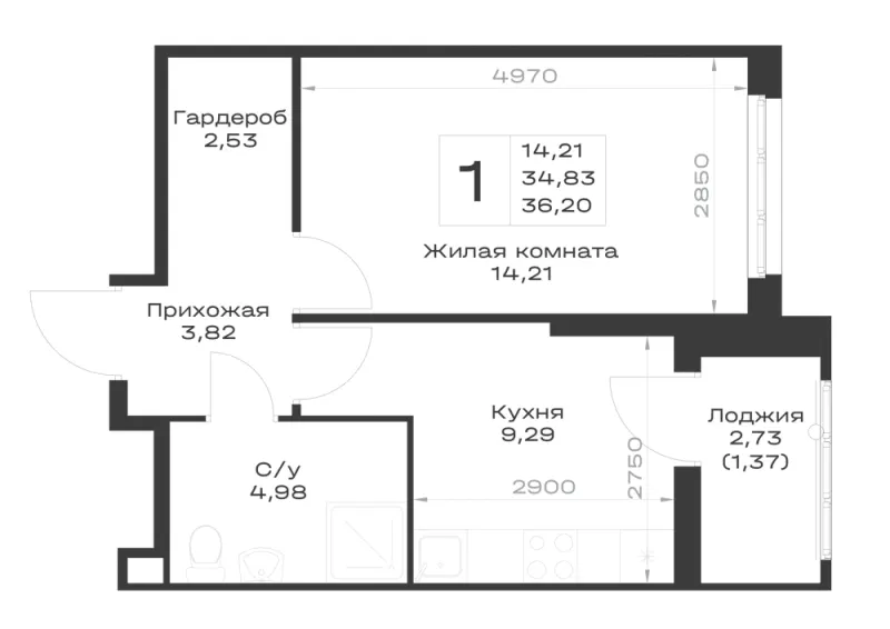 1-комн. 36.2 м²
