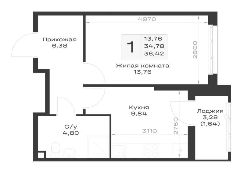 1-комн. 36.4 м²