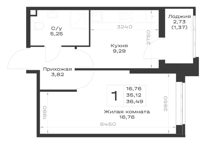 1-комн. 36.5 м²
