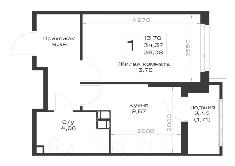 1-комн. 36.1 м²