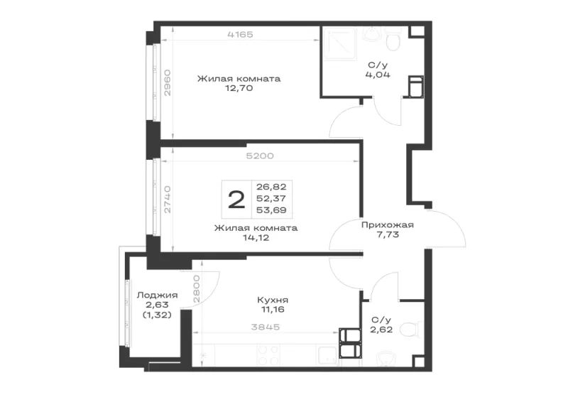 2-комн. 53.7 м²