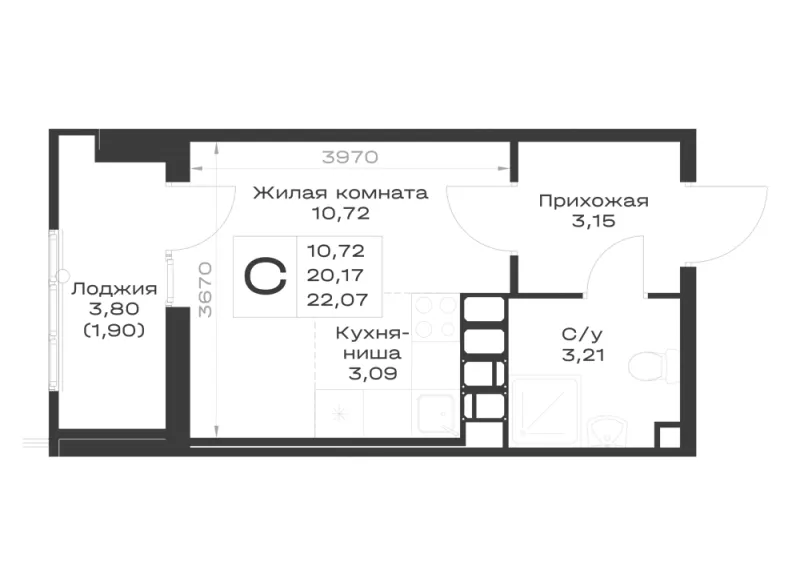Студия 22.1 м²
