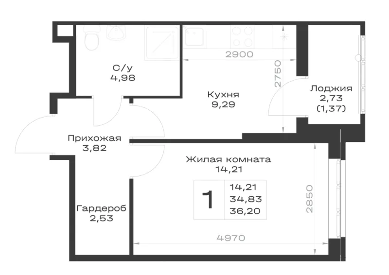 1-комн. 36.2 м²