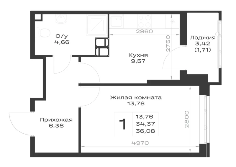 1-комн. 36.1 м²