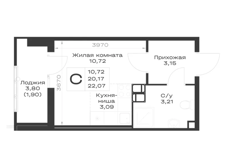 Студия 22.1 м²