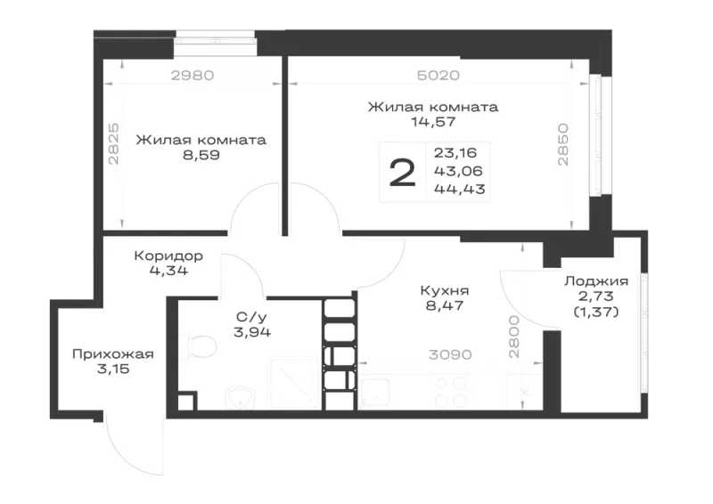 2-комн. 44.4 м²