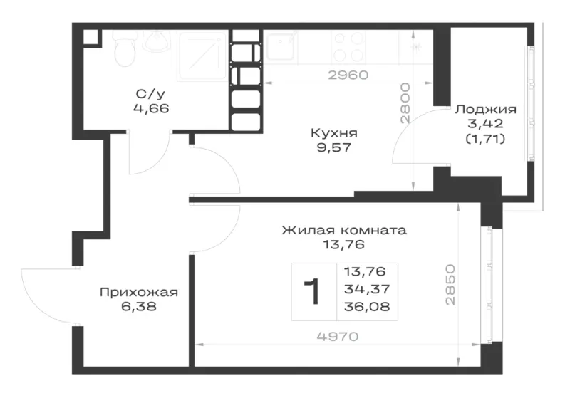 1-комн. 36.1 м²