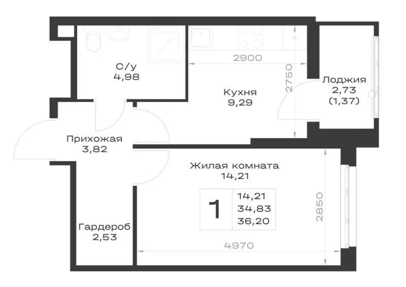 1-комн. 36.2 м²