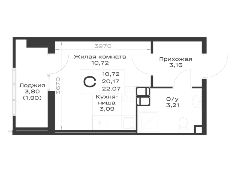 Студия 22.1 м²