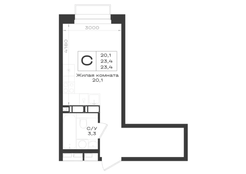 Студия 23.4 м²