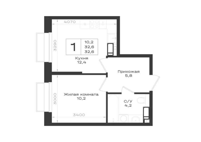 1-комн. 32.6 м²