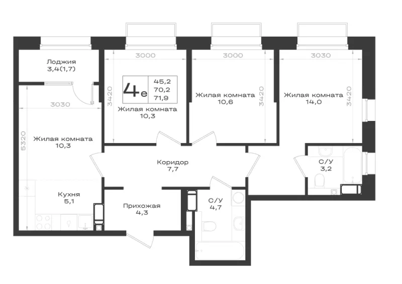 4-комн. 71.9 м²