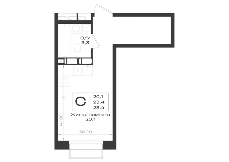 Студия 23.4 м²