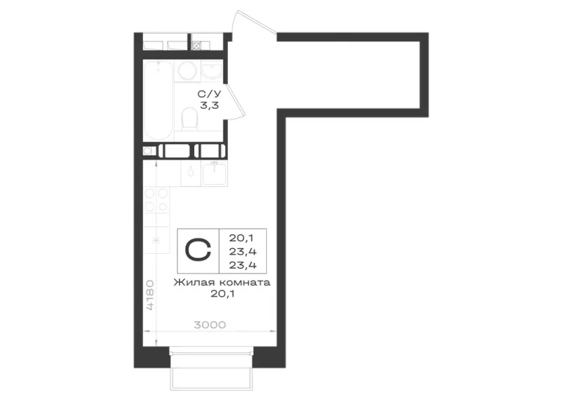 Студия 23.4 м²