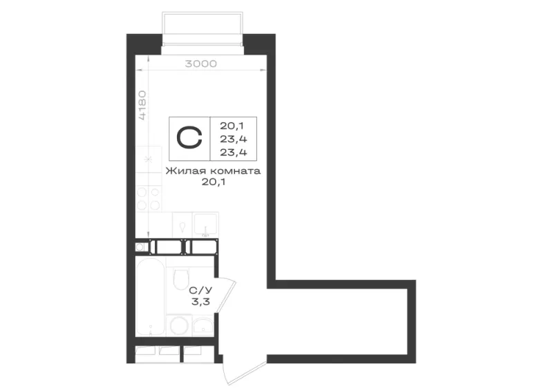 Студия 23.4 м²