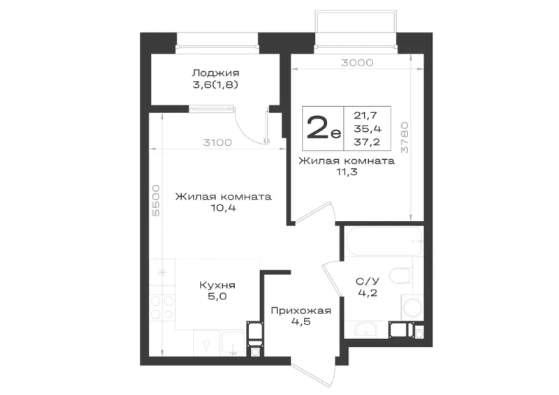 2-комн. 37.2 м²