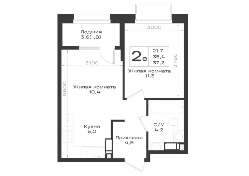 2-комн. 37.2 м²