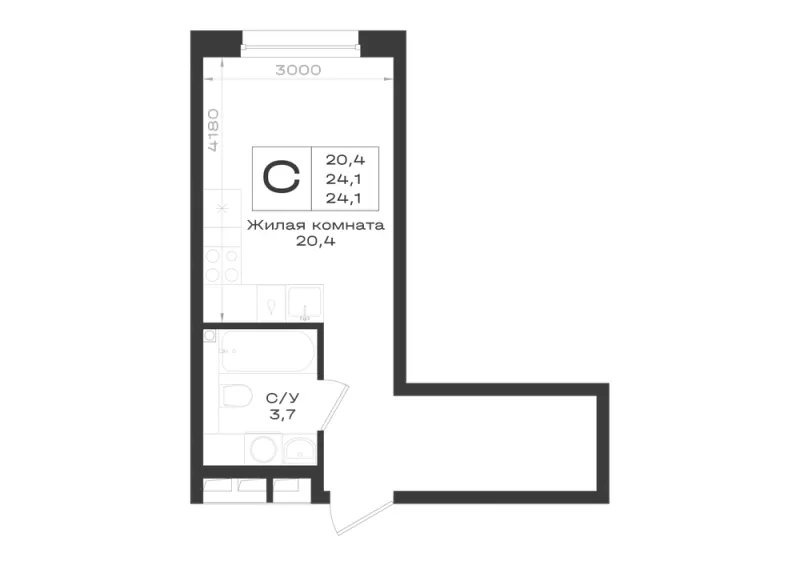 Студия 24.1 м²