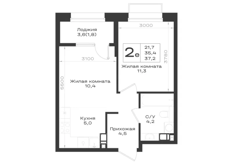 2-комн. 37.2 м²