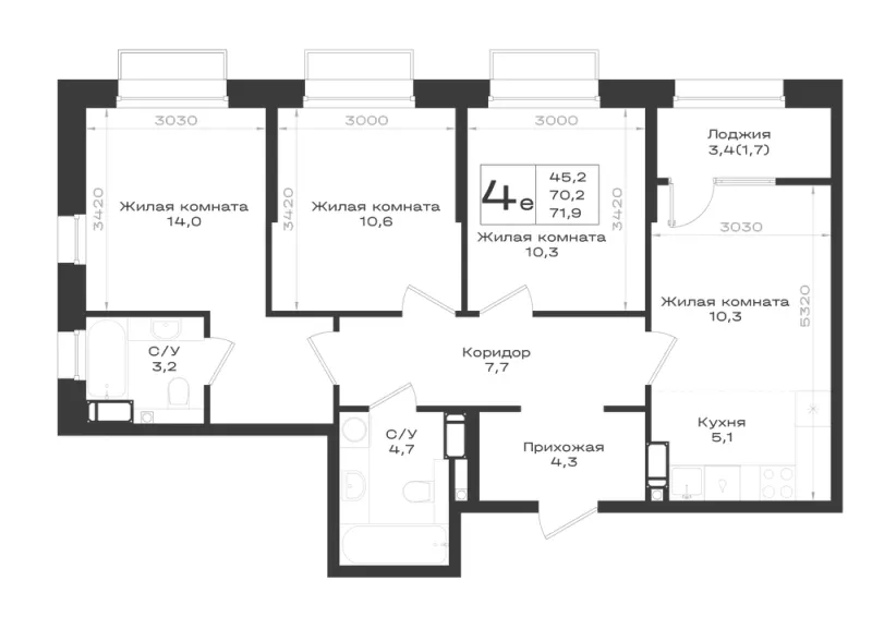 4-комн. 71.9 м²