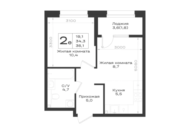 2-комн. 36.1 м²