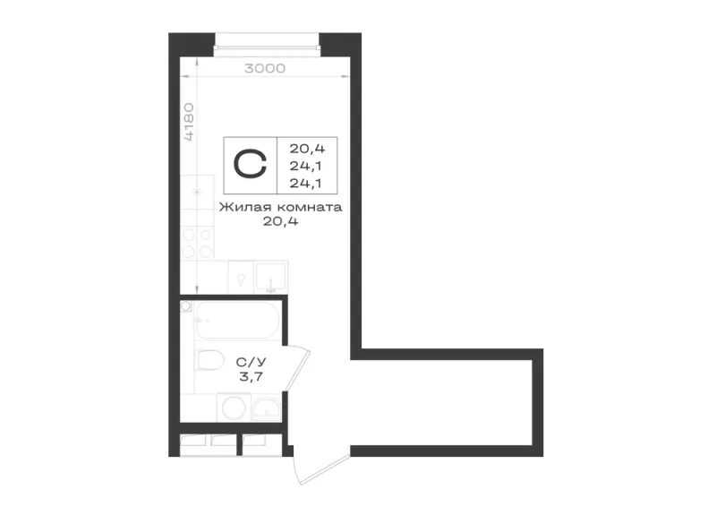 Студия 24.1 м²