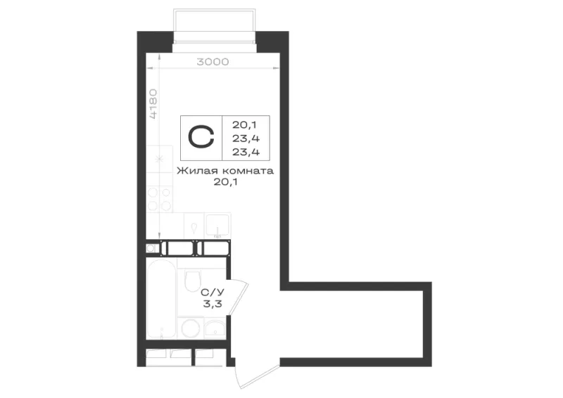 Студия 23.4 м²
