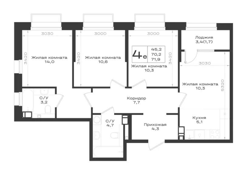 4-комн. 71.9 м²