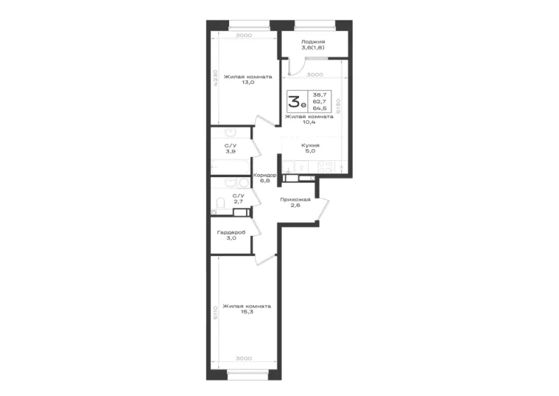3-комн. 64.5 м²