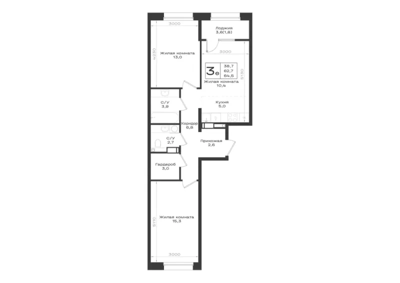 3-комн. 64.5 м²