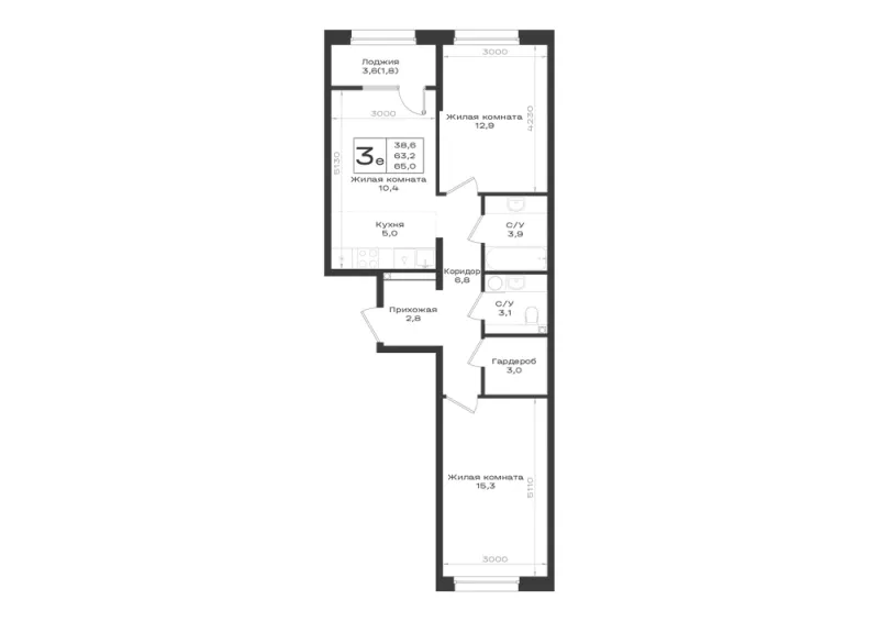3-комн. 65 м²