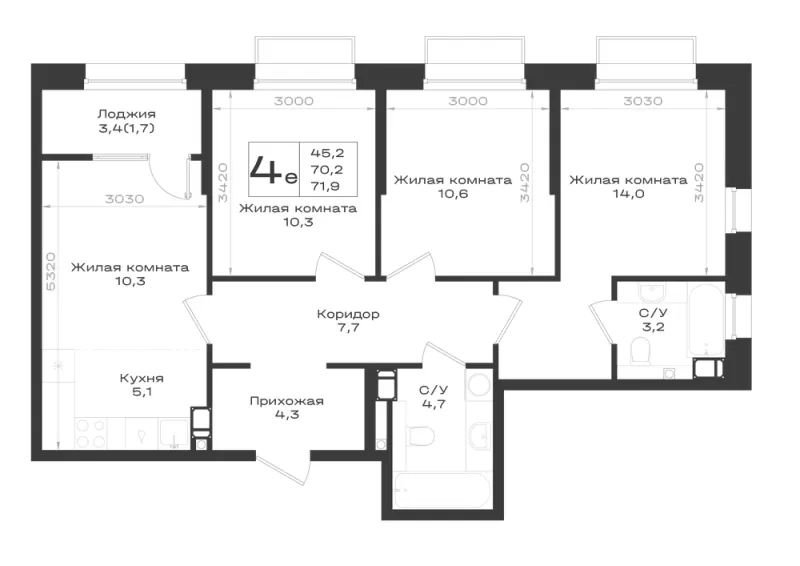 4-комн. 71.9 м²