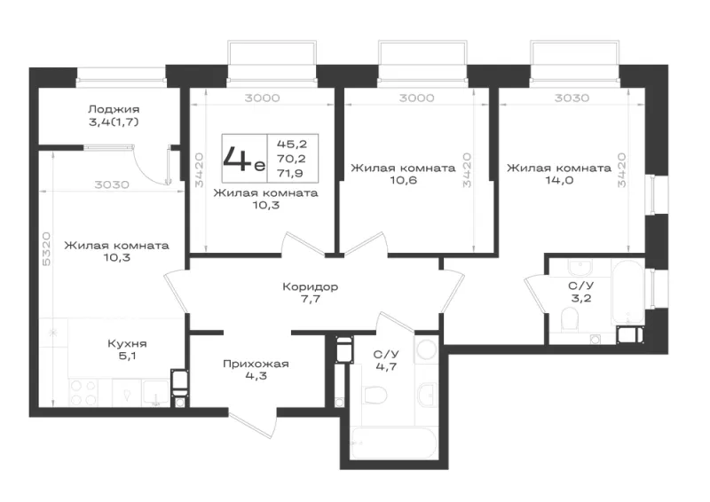 4-комн. 71.9 м²
