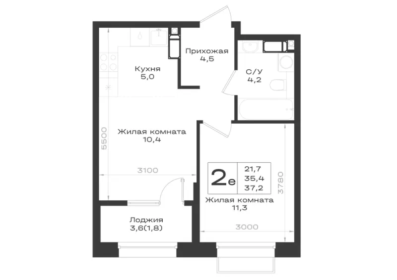 2-комн. 37.2 м²