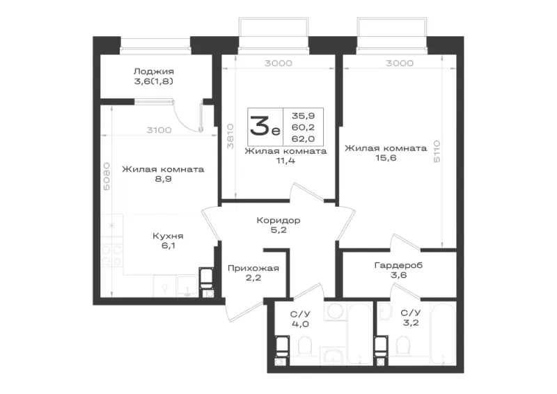 3-комн. 62 м²