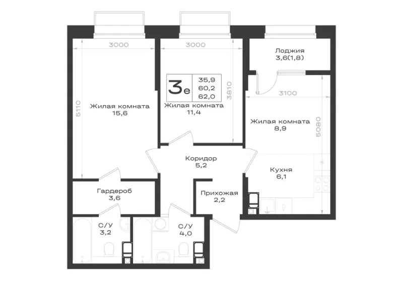 3-комн. 62 м²