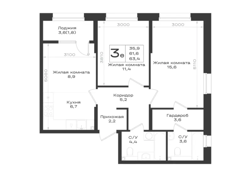 3-комн. 63.4 м²
