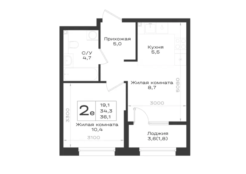 2-комн. 36.1 м²