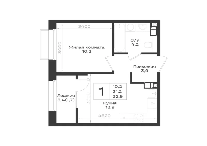 1-комн. 32.9 м²