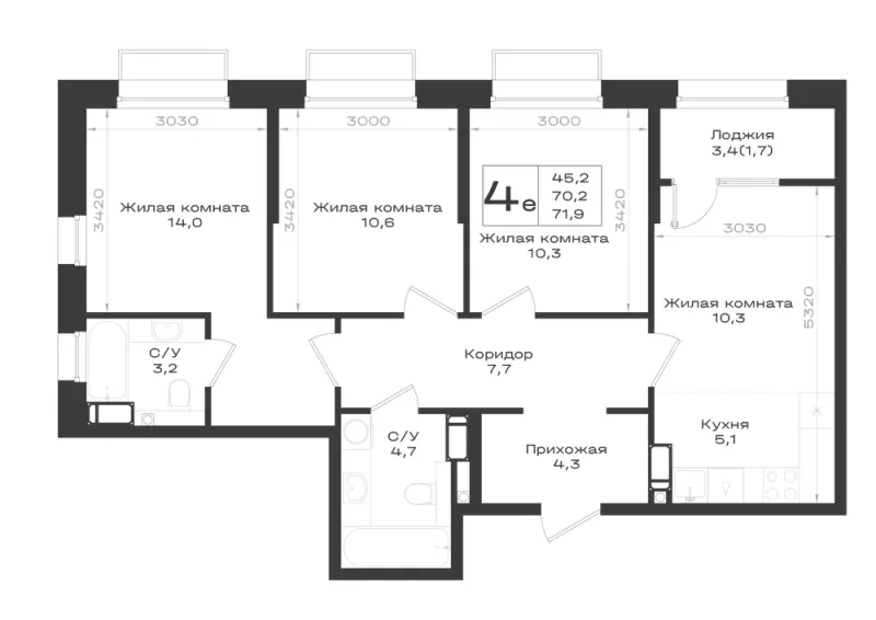 4-комн. 71.9 м²